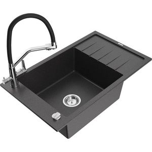 MEXEN/S MEXEN/S - Elias granitový drez s odkvapkávačom vrátane batérie Duo, čierna kropenatá 6511-76-671701-07 vyobraziť