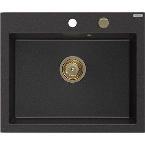 MEXEN/S MEXEN/S - Elix granitový drez 1-miska 600 x 500 mm, čierna/strieborná metalík, sifón zlatá 6525601005-73-G vyobraziť