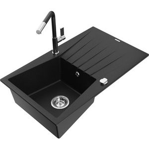 MEXEN/S MEXEN/S - Cesar granitový drez 1-miska s odkvapkávačom vrátane batérie Flora, čierna 6514-77-670401-07 vyobraziť