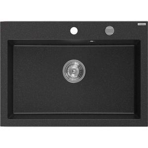 MEXEN MEXEN - Elix granitový drez 1-miska 700 x 500 mm, čierna/strieborná metalík, sifón chróm 6526701005-73 vyobraziť