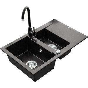 MEXEN/S MEXEN/S - Gaspar granitový drez 1.5 s odkvapkávačom vrátane batérie Telma, čierna/strieborný 6507-73-670200-70 vyobraziť