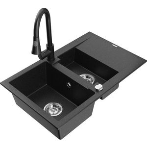 MEXEN/S MEXEN/S - Gaspar granitový drez 1.5 s odkvapkávačom vrátane batérie Elia, čierna/strieborná metalík 6507-73-670101-70 vyobraziť