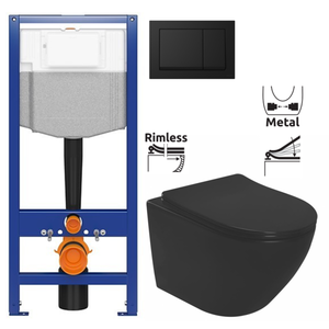 CERSANIT predstenový inštalačný systém s čiernym tlačidlom K97-0574 + WC REA CARLO MINI RIMLESS ČIERNY MAT + SEDADLO K97-526 0574 MM1 vyobraziť