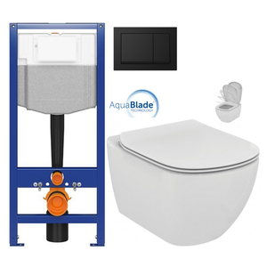CERSANIT predstenový inštalačný systém s čiernym tlačidlom K97-0574 + WC Ideal Standard Tesi so sedadlom SoftClose, AquaBlade K97-526 0574 TE1 vyobraziť