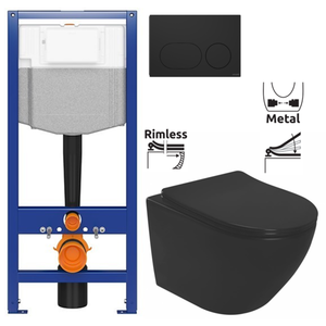 CERSANIT predstenový inštalačný systém s čiernym tlačidlom K97-0637 + WC REA CARLO MINI RIMLESS ČIERNY MAT + SEDADLO K97-526 0637 MM1 vyobraziť