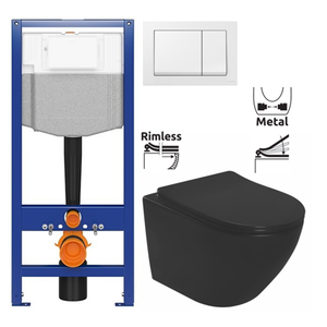 CERSANIT predstenový inštalačný systém s bielym tlačidlom K97-516 + WC REA CARLO MINI RIMLESS ČIERNY MAT + SEDADLO K97-526 516 MM1 vyobraziť