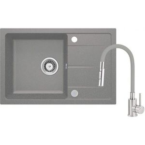 DEANTE DEANTE - Leda metalic šedý granitový drez s batériou, s ohybným výtokom ZRDGS113 vyobraziť