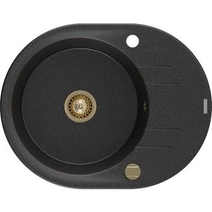 MEXEN/S MEXEN/S - Kevin granitový drez 1 s odkvapkávačom 586x458 mm, čierny/striebro metalík + zlatý sifón 6517581005-73-G vyobraziť