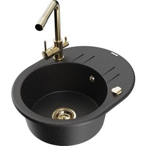 MEXEN/S MEXEN/S - Kevin granitový drez s odkvapkávačom vrátane batérie Duero, čierna/srebrny metalik 6517-73-671600-50 vyobraziť