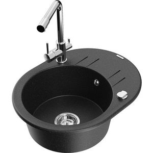 MEXEN/S MEXEN/S - Kevin granitový drez s odkvapkávačom vrátane batérie Duero, čierna/srebrny metalik 6517-73-671600-00 vyobraziť