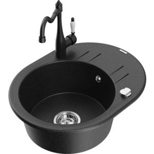 MEXEN/S MEXEN/S - Kevin granitový drez 1-miska s odkvapkávačom vrátane batérie Carla, čierna/strieborná metalík 6517-73-670700-70 vyobraziť