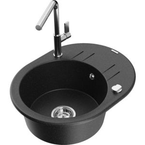 MEXEN/S MEXEN/S - Kevin granitový drez 1-miska s odkvapkávačom vrátane batérie Flora, čierna/srebrny metalik 6517-73-670401-00 vyobraziť