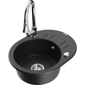 MEXEN/S MEXEN/S - Kevin granitový drez 1 s odkvapkávačom vrátane batérie Elia, čierna/strieborná metalík 6517-73-670101-00 vyobraziť