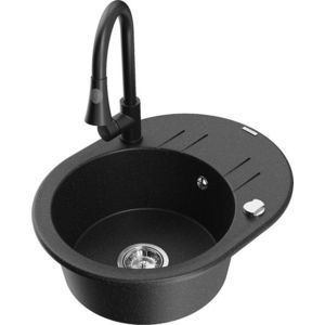 MEXEN/S MEXEN/S - Kevin granitový drez 1 s odkvapkávačom vrátane batérie Elia, čierna/strieborná metalík 6517-73-670101-70 vyobraziť