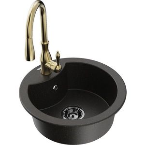 MEXEN/S MEXEN/S - Diego granitový drez 1-miska vrátane batérie Savita, čierna/zlatá metalik 6512-75-672601-50-B vyobraziť