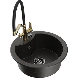 MEXEN/S MEXEN/S - Diego granitový drez 1-miska vrátane batérie Duo, čierna/zlatá metalik 6512-75-671701-57-B vyobraziť