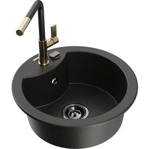 MEXEN/S MEXEN/S - Diego granitový drez 1-miska vrátane batérie Flora, čierna/zlatá metalik 6512-75-670401-57-B vyobraziť