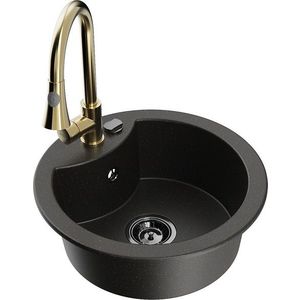 MEXEN/S MEXEN/S - Diego granitový drez 1-miska vrátane batérie Elia, čierna/zlatá metalik 6512-75-670101-50-B vyobraziť