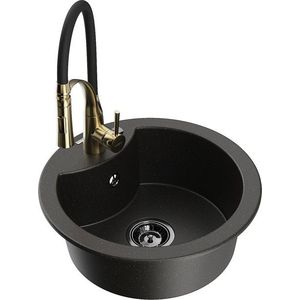 MEXEN/S MEXEN/S - Diego granitový drez 1-miska vrátane batérie Aster, čierna/zlatá metalik 6512-75-73450-57-B vyobraziť