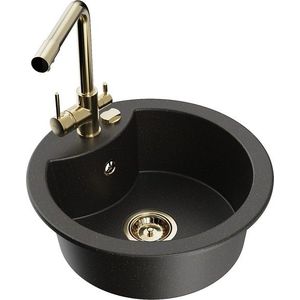 MEXEN/S MEXEN/S - Diego granitový drez 1-miska vrátane batérie Duero, čierna/zlatá metalik 6512-75-671600-50 vyobraziť