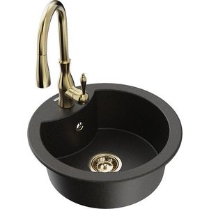 MEXEN/S MEXEN/S - Diego granitový drez 1-miska vrátane batérie Savita, čierna/zlatá metalik 6512-75-672601-50 vyobraziť