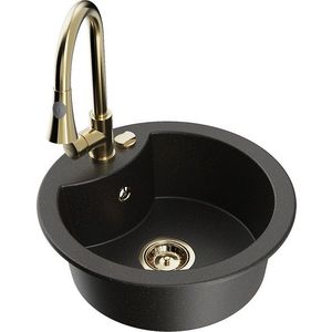 MEXEN/S MEXEN/S - Diego granitový drez 1-miska vrátane batérie Elia, čierna/zlatá metalik 6512-75-670101-50 vyobraziť