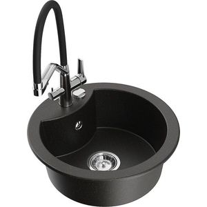 MEXEN/S MEXEN/S - Diego granitový drez 1-miska vrátane batérie Duo, čierna/zlatá metalik 6512-75-671701-07 vyobraziť