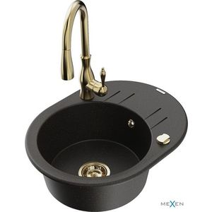 MEXEN/S MEXEN/S - Kevin granitový drez 1 s odkvapkávačom vrátane batérie Savita, čierna/zlatá metalik 6517-75-672601-50 vyobraziť