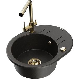 MEXEN/S MEXEN/S - Kevin granitový drez s odkvapkávačom vrátane batérie Duero, čierna/zlatá metalik 6517-75-671600-50 vyobraziť