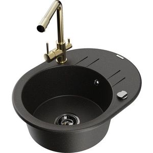 MEXEN/S MEXEN/S - Kevin granitový drez s odkvapkávačom vrátane batérie Duero, čierna/zlatá metalik 6517-75-671600-50-B vyobraziť