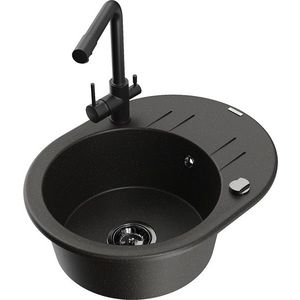 MEXEN/S MEXEN/S - Kevin granitový drez s odkvapkávačom vrátane batérie Duero, čierna/zlatá metalik 6517-75-671600-70-B vyobraziť