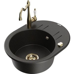 MEXEN/S MEXEN/S - Kevin granitový drez 1-miska s odkvapkávačom vrátane batérie Carla, čierna/zlatá metalik 6517-75-670700-50 vyobraziť