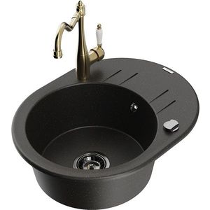 MEXEN/S MEXEN/S - Kevin granitový drez 1-miska s odkvapkávačom vrátane batérie Carla, čierna/zlatá metalik 6517-75-670700-50-B vyobraziť