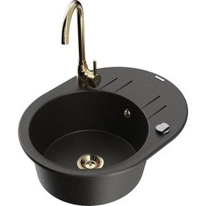 MEXEN/S MEXEN/S - Kevin granitový drez s odkvapkávačom vrátane batérie Telma, čierna/zlatá metalik 6517-75-670200-50 vyobraziť