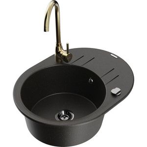 MEXEN/S MEXEN/S - Kevin granitový drez s odkvapkávačom vrátane batérie Telma, čierna/zlatá metalik 6517-75-670200-50-B vyobraziť