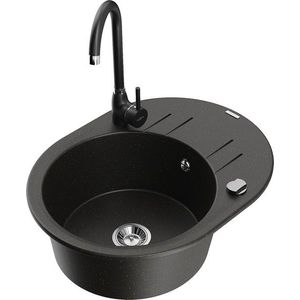 MEXEN/S MEXEN/S - Kevin granitový drez s odkvapkávačom vrátane batérie Telma, čierna/zlatá metalik 6517-75-670200-70 vyobraziť