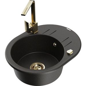 MEXEN/S MEXEN/S - Kevin granitový drez s odkvapkávačom vrátane batérie Rita, čierna/zlatá metalik 6517-75-670300-50 vyobraziť