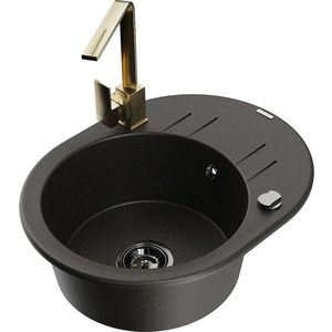 MEXEN/S MEXEN/S - Kevin granitový drez s odkvapkávačom vrátane batérie Rita, čierna/zlatá metalik 6517-75-670300-50-B vyobraziť