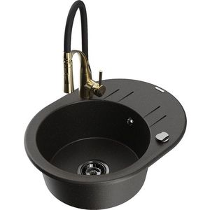 MEXEN/S MEXEN/S - Kevin granitový drez s odkvapkávačom vrátane batérie Aster, čierna/zlatá metalik 6517-75-73450-57-B vyobraziť