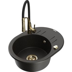 MEXEN/S MEXEN/S - Kevin granitový drez s odkvapkávačom vrátane batérie Aster, čierna/zlatá metalik 6517-75-73450-57-G vyobraziť