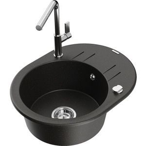 MEXEN/S MEXEN/S - Kevin granitový drez 1-miska s odkvapkávačom vrátane batérie Flora, čierna/zlatá metalik 6517-75-670401-00 vyobraziť