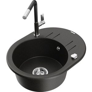 MEXEN/S MEXEN/S - Kevin granitový drez 1-miska s odkvapkávačom vrátane batérie Flora, čierna/zlatá metalik 6517-75-670401-07 vyobraziť