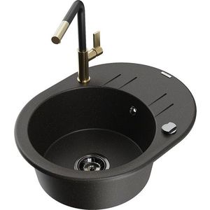 MEXEN/S MEXEN/S - Kevin granitový drez 1-miska s odkvapkávačom vrátane batérie Flora, čierna/zlatá metalik 6517-75-670401-57-B vyobraziť