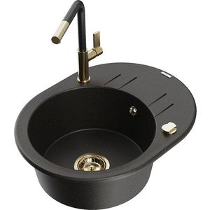 MEXEN/S MEXEN/S - Kevin granitový drez 1-miska s odkvapkávačom vrátane batérie Flora, čierna/zlatá metalik 6517-75-670401-57-G vyobraziť