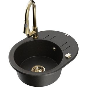 MEXEN/S MEXEN/S - Kevin granitový drez 1 s odkvapkávačom vrátane batérie Elia, čierna/zlatá metalik 6517-75-670101-50 vyobraziť