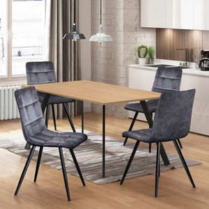 Jedálenský stôl 120x80 BERGEN dub + 4 stoličky BERGEN sivý zamat vyobraziť