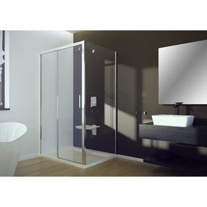 BESCO - Bočný panel ACTIS - FARBA rámu - Chróm / Leštený hliník (ALU), Rozmer A - 80, Rozmer C - 195, Smer zatvárania - Univerzálne Ľavé / Pravé, Výplň - Číre bezpečnostné sklo - 8 mm BCACT80PSCC vyobraziť