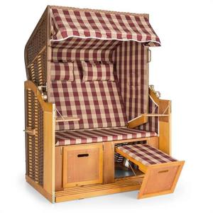 Blumfeldt Hiddensee, plážové sedenie, plážový kôš XL, dvojsedadlo, ležadlo, borovica, červené/biele, károvaný motív vyobraziť