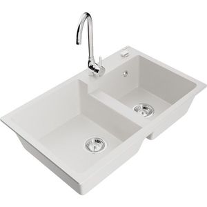MEXEN/S MEXEN/S - Tomas granitový drez 2-bowl vrátane batérie Telma, biela 6516-20-670200-00 vyobraziť