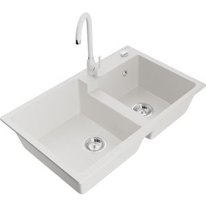 MEXEN/S MEXEN/S - Tomas granitový drez 2-bowl vrátane batérie Telma, biela 6516-20-670200-20 vyobraziť